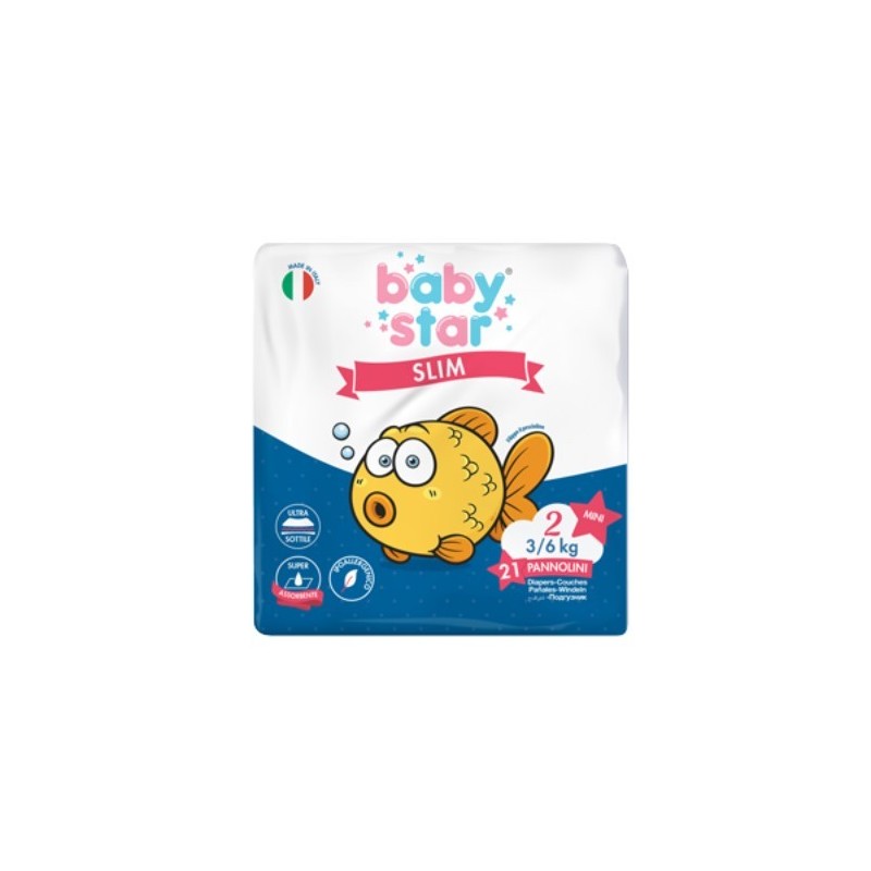 Pannolini babystar slim 3/6kg taglia 2 mini 21 pezzi