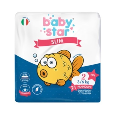 Pannolini babystar slim 3/6kg taglia 2 mini 21 pezzi