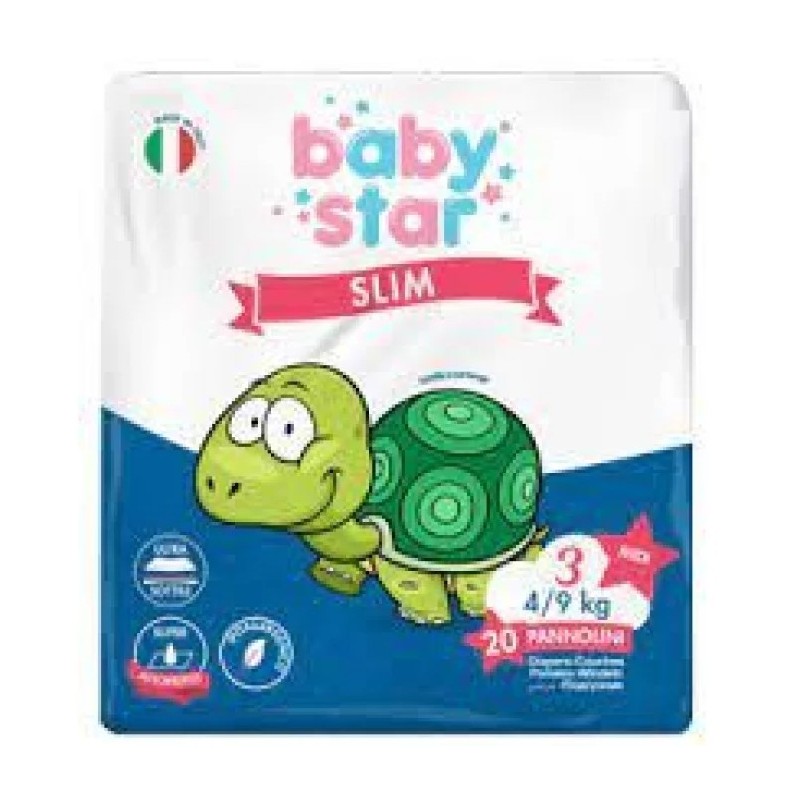 Pannolini babystar slim 4/9kg taglia 3 midi 20 pezzi