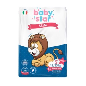 Pannolini babystar slim 12/25kg taglia 5 junior 16 pezzi