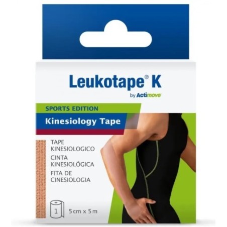 Benda adesiva actimove leukotape k taping fisioterapico larghezza 5 cm lunghezza 5 m colore rosso in rotolo