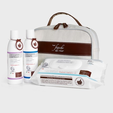 Fiocchi di riso cofanetto bagnetto 1 detergente corpo 200 ml+ 1 detergente capelli 200 ml + salviete acqua non acqua 60pezzi + b
