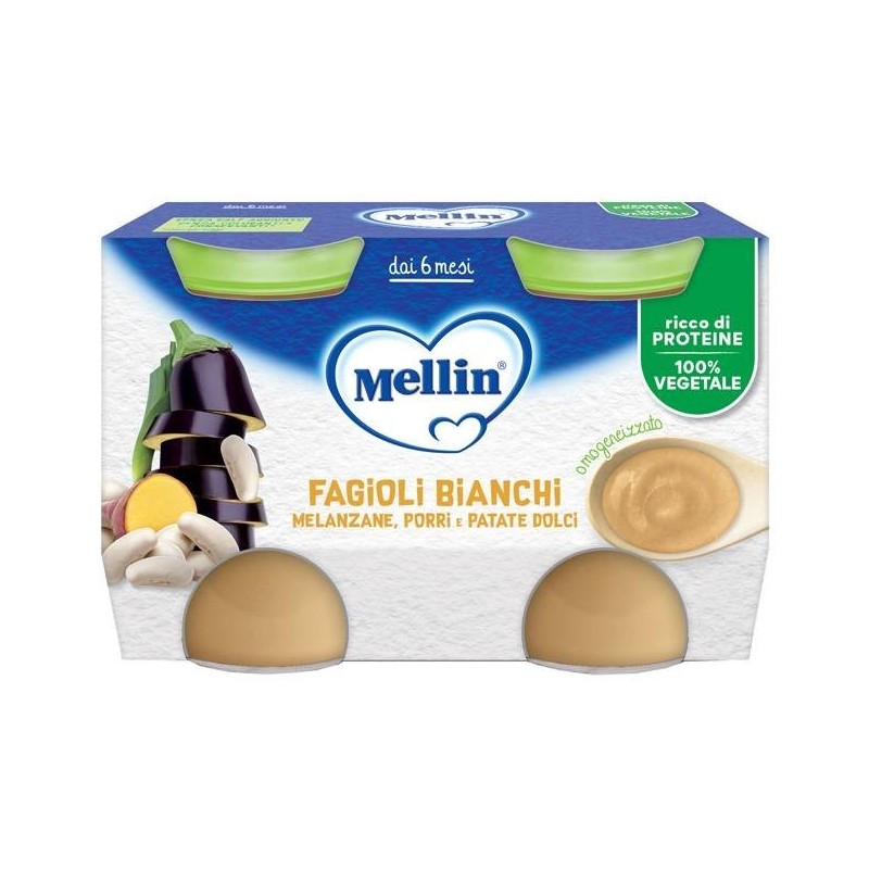 Mellin omogeneizzato fagioli bianchi e melanzane 2 pezzi da130 g