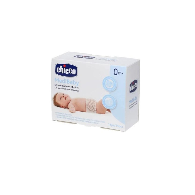 Mini kit medicazione ombelicale chicco medibaby 3 bende a rete elastica calibro 6 + 3 garze ombelicali tnt 10x10 cm