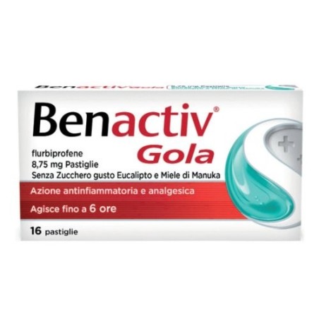 Benactiv gola 16 pastiglie 8,75 mg senza zucchero miele di manuka e eucalipto
