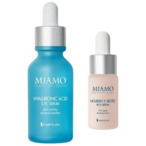 Miamo cofanetto 2025 plump & hydra 1 rughe di disidratazionehyaluronic acid lh serum 30 ml + 1 nourish 3 biotic 10 ml