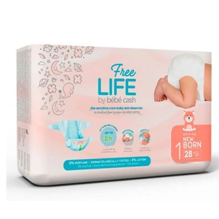 Freelife by bebecash new born taglia 1 2-4 kg girovita 30-41cm 28 pezzi
