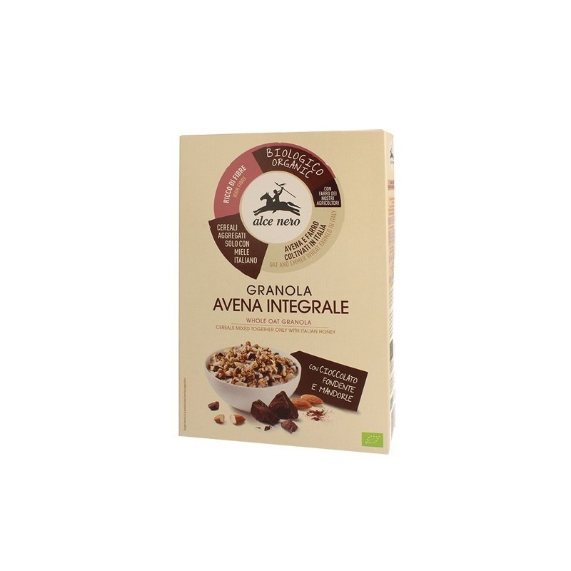 Granola avena integrale con cioccolato fondente e mandorle 300 g Granola avena integrale con cioccolato fondente e mandorle 300 g