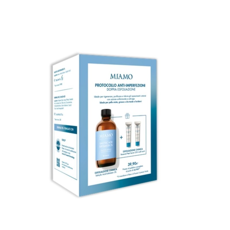 Miamo cofanetto 2025 esfoliante anti imperfezioni 1 acido salicilico 120 ml + 2 renewal peel 5 ml omaggio