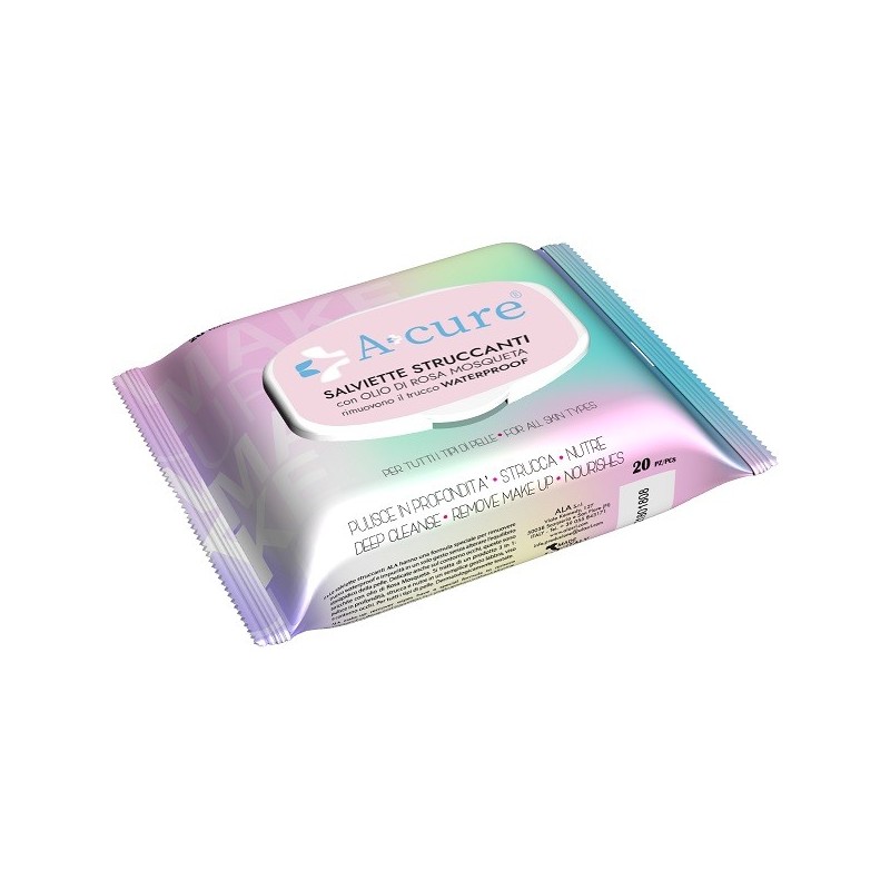 A+cure salvietta struccante waterproof 20 pezzi pop-up