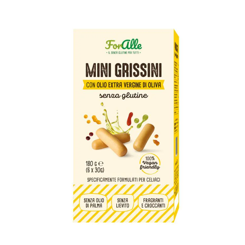Foralle mini grissini con olio extra vergine di oliva 6 bustine x 30 g Foralle mini grissini con olio extra vergine di oliva 6 bustine x 30 g