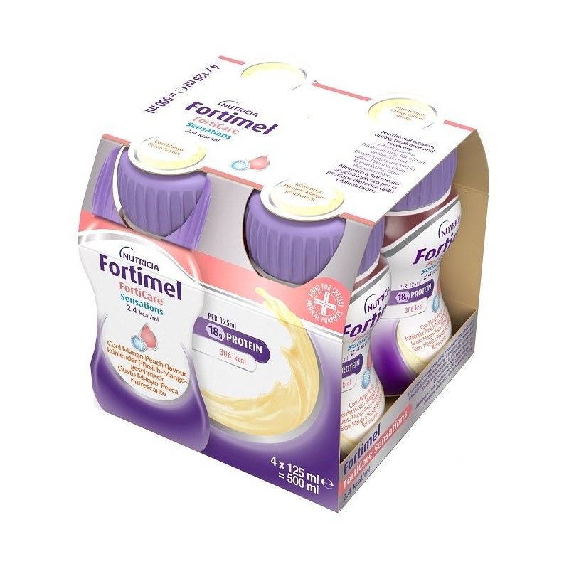 Fortimel forticare sensation 2,4 kcal/ml pesca/mango rinfrescante 4 pezzi da 125 ml