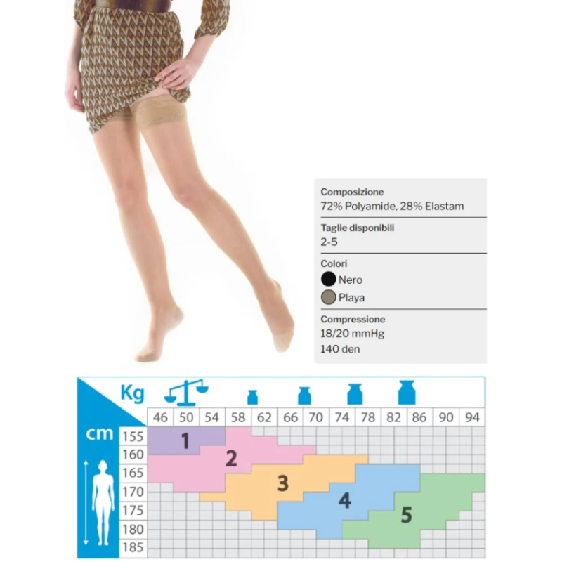Autoreggente cotone kamila classe 2 long punta aperta beiges