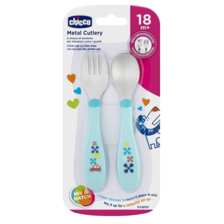 Chicco posatine inox 18m+ azzurro Chicco posatine inox 18m+ azzurro