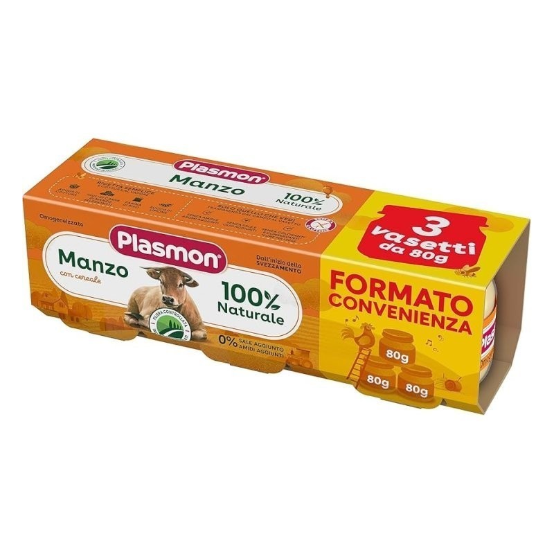Plasmon omogeneizzato manzo e cereale 3 pezzi da 80 g