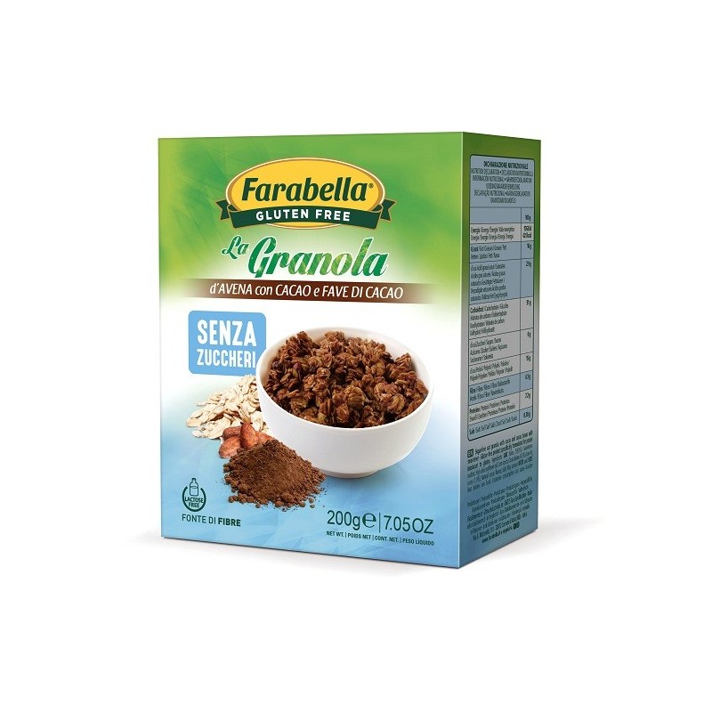 Farabella gluten free la granola d'avena con cacao e fave dicacao senza zuccheri senza lattosio 200 g Farabella gluten free la granola d'avena con cacao e fave dicacao senza zuccheri senza lattosio 200 g