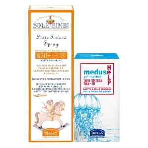 Sole bimbi latte solare spray spf50+ 100 ml + meduse help gel marino dopo puntura roll on 25 ml