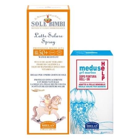Sole bimbi latte solare spray spf50+ 100 ml + meduse help gel marino dopo puntura roll on 25 ml Sole bimbi latte solare spray spf50+ 100 ml + meduse help gel marino dopo puntura roll on 25 ml