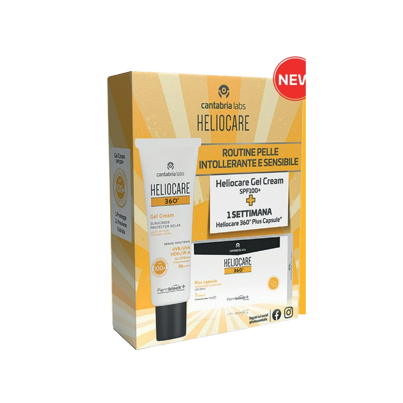 Heliocare 360 gelcream 100+ 50 ml + heliocare 360 plus 7 capsule campione Heliocare 360 gelcream 100+ 50 ml + heliocare 360 plus 7 capsule campione
