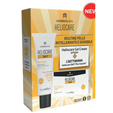 Heliocare 360 gelcream 100+ 50 ml + heliocare 360 plus 7 capsule campione Heliocare 360 gelcream 100+ 50 ml + heliocare 360 plus 7 capsule campione