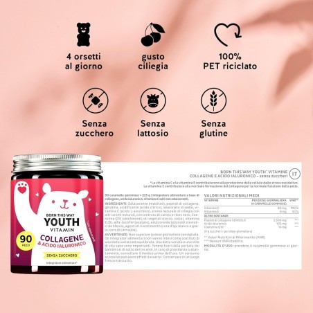 Born this way youth vitamin collagene & acido ialuronico 60caramelle gommose