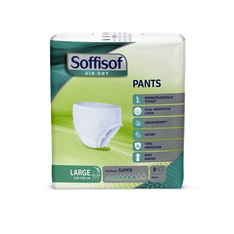 Pannolone Soffisof Air Dry Pants Large 110-150cm Assorbenza Super 8 Pezzi