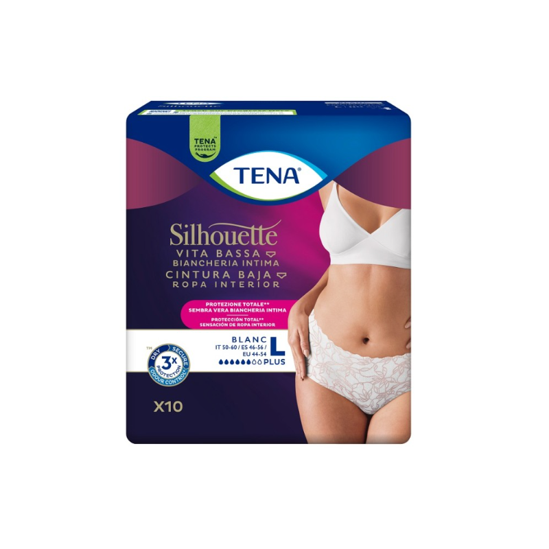 Pannolone A Mutandina Assorbente Tena Silhouette Plus White Large 10 Pezzi