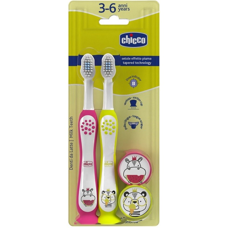 Chicco Spazzolino 3-6 Years Doppio Rosa-giallo