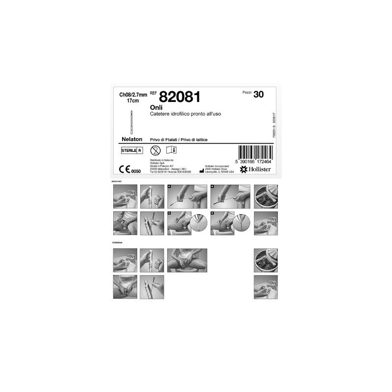 Catetere Idrofilo Intermittente Onli Pronto All'uso 17 Cm Ch8 30 Pezzi