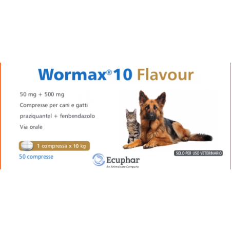 Wormax 10 Flavour 50 Mg + 500 Mg Compresse Per Cani E Gatti