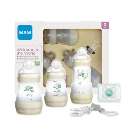 Mam Set Benvenuto Al Mondo Neutro 3 Biberon + 1 Clip + 1 Succhietto Mam Set Benvenuto Al Mondo Neutro 3 Biberon + 1 Clip + 1 Succhietto