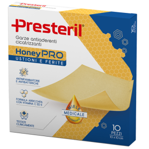 Garza Antiaderente Cicatrizzante Presteril Honeypro 10x10 Cm 10 Pezzi