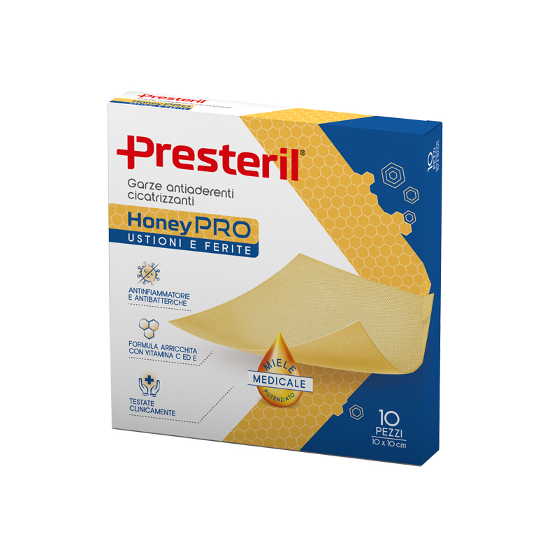 Garza Antiaderente Cicatrizzante Presteril Honeypro 10x10 Cm 10 Pezzi
