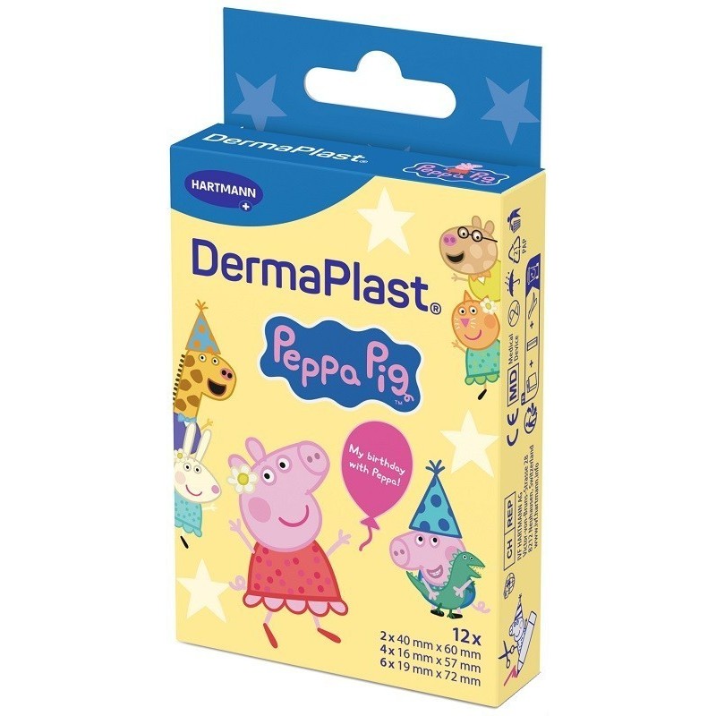 Cerotto Piccole Ferite Dermaplast Peppa Pig 2 Pezzi Da 40x60 Mm + 4 Pezzi Da 16x57 Mm + 6 Pezzi Da 19x72 Mm