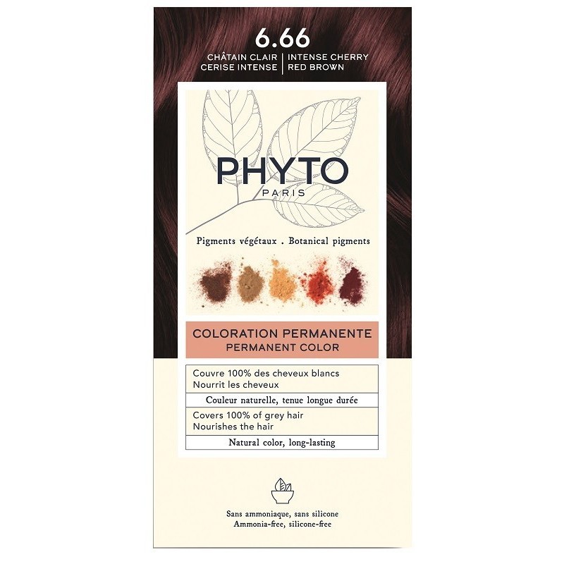 Color Kit Phytocolor 6,66 Castano Intenso Rosso Ciliegia 1 Latte Rivelatore 50 Ml + 1 Crema Colorante 50 Ml + 1 Maschera Prolung