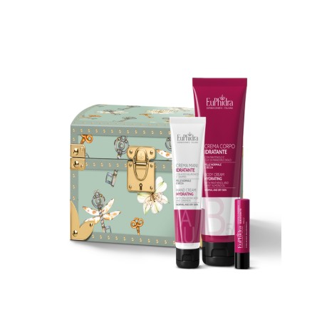 Cofanetto regalo Euphidra Portagioie con Crema Corpo Idratante 250 ml, Crema Mani 100 ml e Stick Labbra