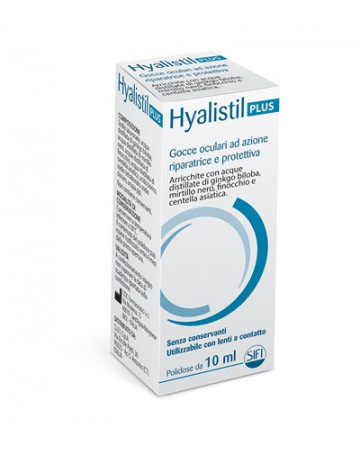 Gocce oculari hyalistil plus acido ialuronico 0,4% acqua distillata di ginkgo biloba + mirtillo nero