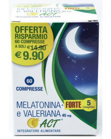 Melatonina act 1mg +valeriana 5 forte complex 60 compresse Melatonina act 1mg +valeriana 5 forte complex 60 compresse