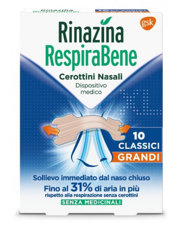 Rinazina respirabene cerotti nasali classici grandi carton 10 pezzi