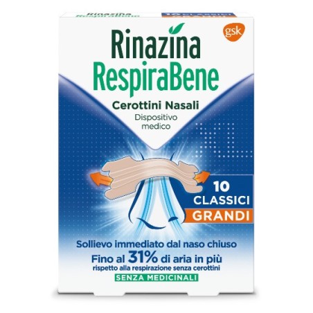 Rinazina respirabene cerotti nasali classici grandi carton 10 pezzi
