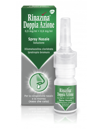 Rinazina doppia azione 0,5 mg/ml + 0,6 mg/ml spray nasale, soluzione