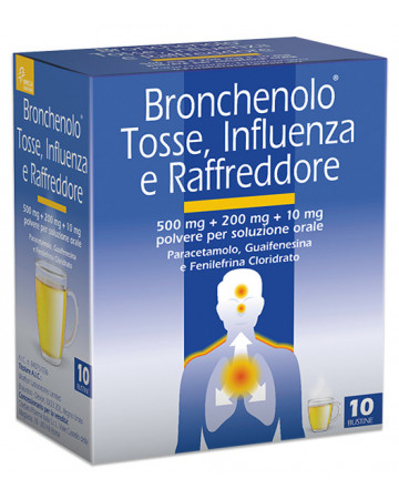 Bronchenolo tosse, influenza e raffreddore 500 mg + 200 mg + 10 mg polvere per soluzione orale