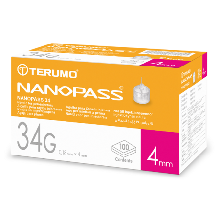 Ago per penna da insulina nanopass gauge 34 lunghezza 4 mm 100 pezzi