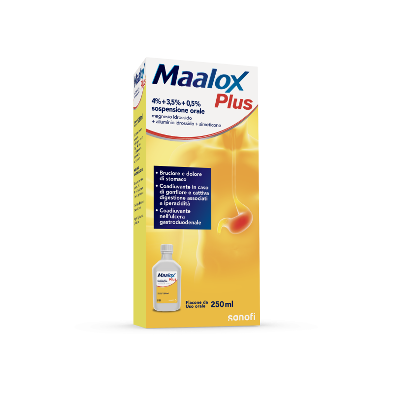 Maalox plus 4% + 3,5% + 0,5% sospensione orale aroma limone.