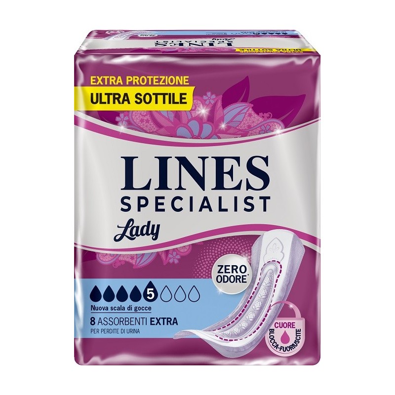 Assorbenti per incontinenza lines specialist lady extra ipoallergenici 8 pezzi