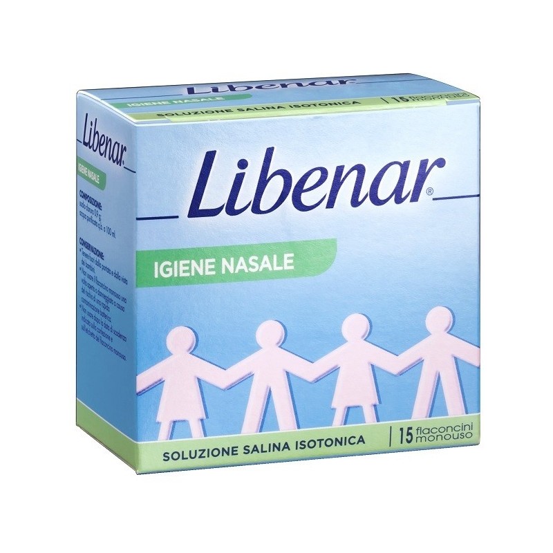 Soluzione salina isotonica 0,9% libenar per igiene nasale 15flaconcini monouso x 5 ml