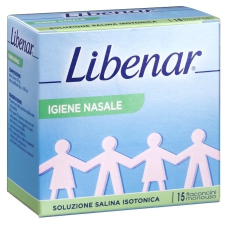 Soluzione salina isotonica 0,9% libenar per igiene nasale 15flaconcini monouso x 5 ml