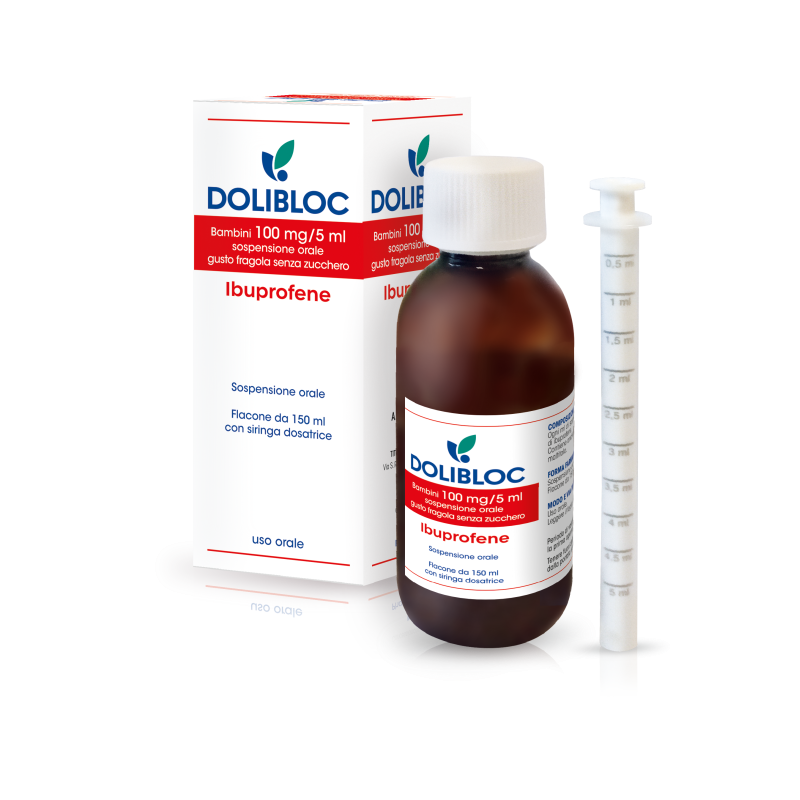 Dolibloc orale sosp 150 ml 100 mg/5 ml gusto fragola senza zucchero