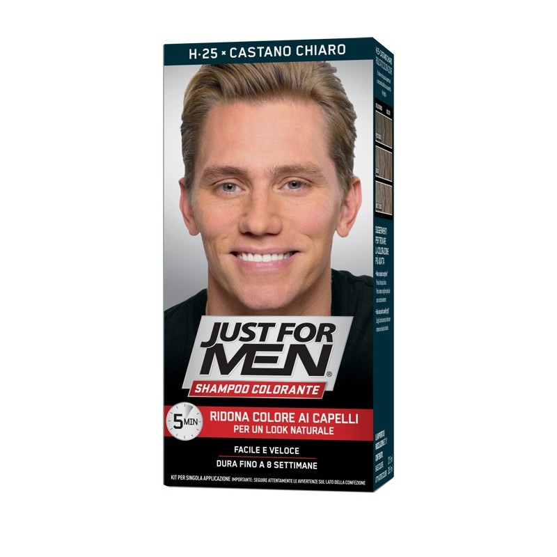 Just for men shampoo colorante h25 castano chiaro attivatorechiaro 38,5 ml + base colore 27,5 ml