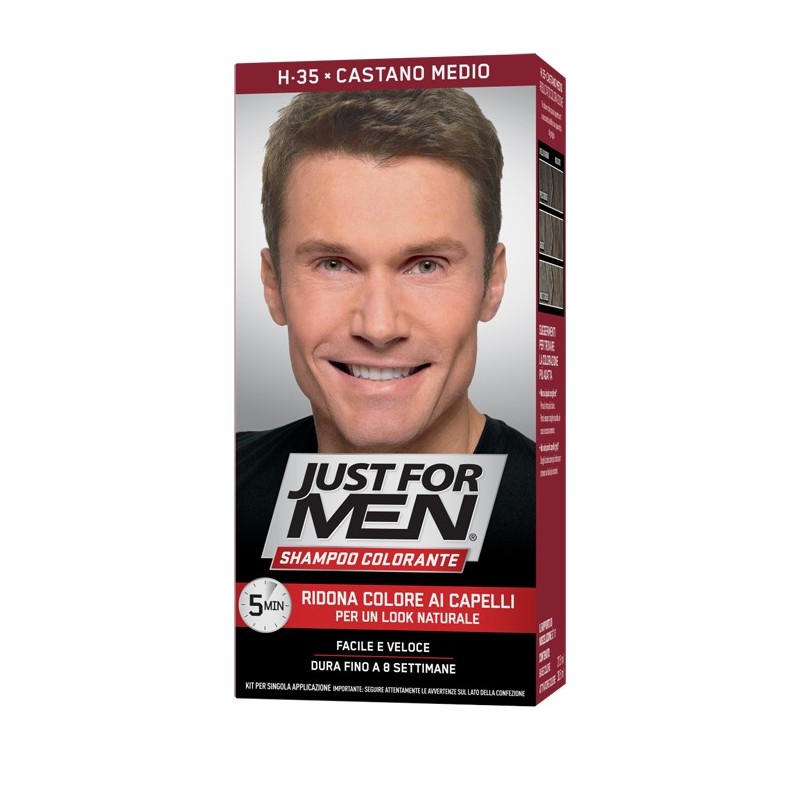 Just for men shampoo colorante h35 castano medio attivatorechiaro 38,5 ml + base colore 27,5 ml